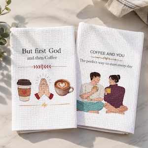Kristna kökshanddukar för kaffeälskare | Gud, kaffe, du våffelvävt set