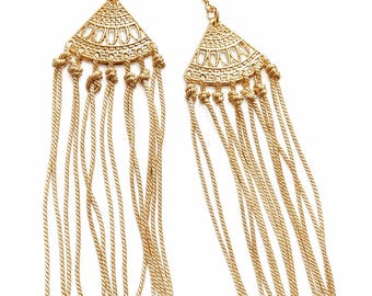 Gold Filigree Fringe Earrings, Boho Tassel Earrings, Statement Jewelry, Beach Style Earrings, Resort Wear Accessory