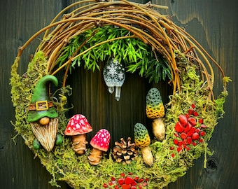 Cottagecore Wreath, Witchy Wreath, Witchy Decor, Crystal Decor, Mushroom Decor