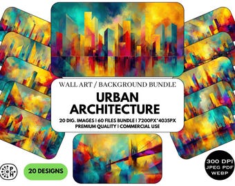 Digital Urban Artwork, Skyline Architecture Wall Art, Industrial Multicolor, City Lovers Home Decor, Instant Download, Commercial Use, JPG