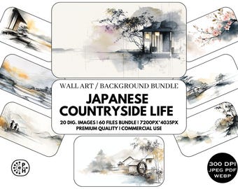 Arte mural japonés, templos tradicionales asiáticos, cultura japonesa, 20 fondos de pantalla, 7200 px, 300 dpi, descarga instantánea, uso comercial, JPG