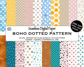 Paquete de papel digital con puntos de acuarela bohemios, patrón sin costuras, fondo imprimible, descarga instantánea, uso comercial (JPG, PDF)