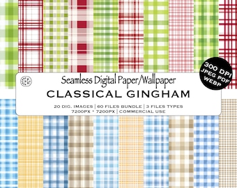 Gingham Checked, Seamless Pattern Bundle, Red Green Gingham, Blue Yellow Checks, Digital Wall Papers, Instant wallpaper Pack, CommercialUse