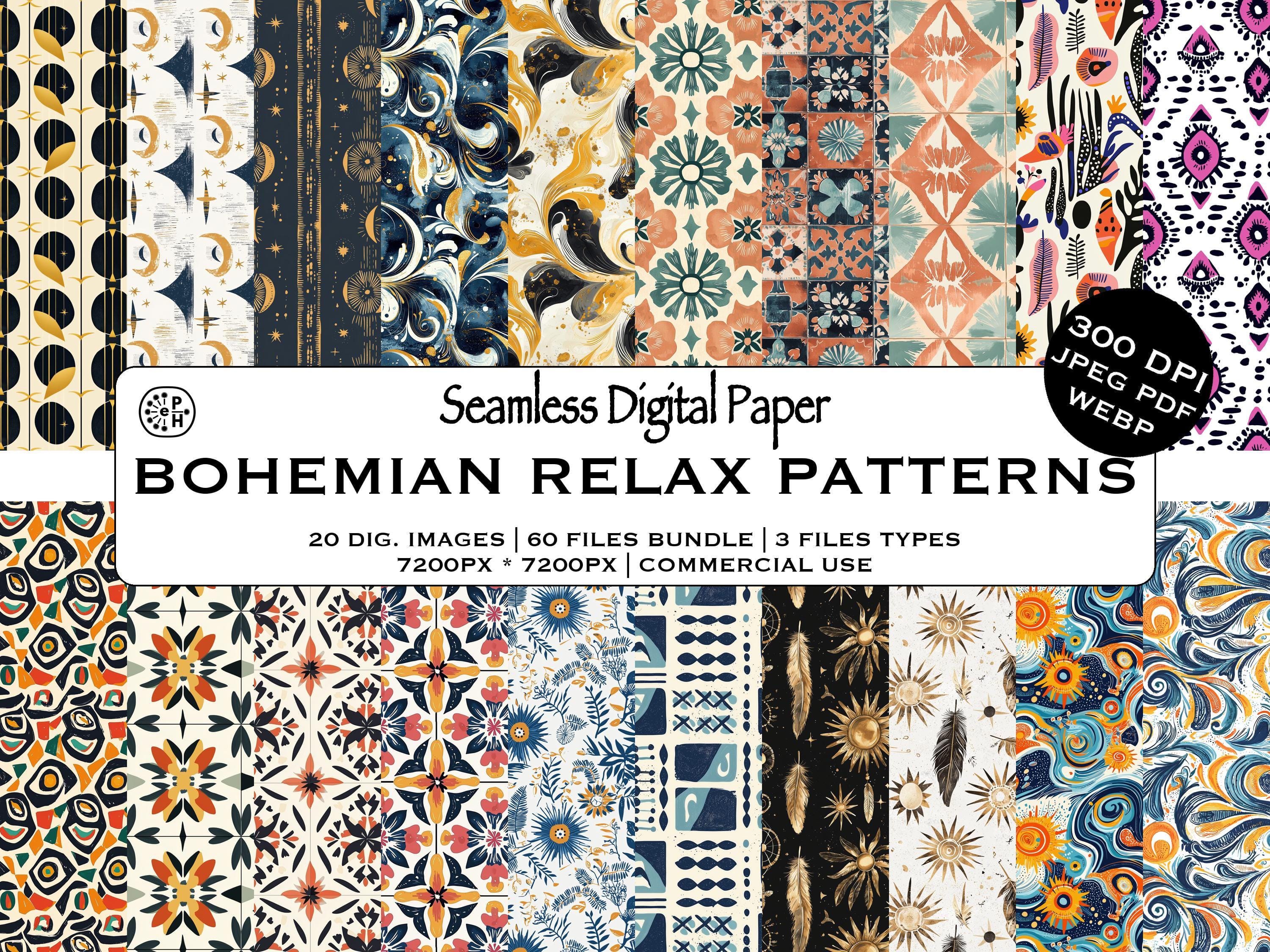 Bohemian Seamless Pattern, Boho Textured Wall Art, Balearic Islands ...