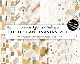 Boho Scandinavian Seamless Surface Pattern Bundle, Organically Shaped, Muted Palette, Airy Aesthetics, Instant Download, Commercial Use, JPG