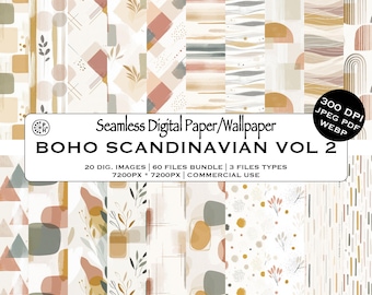 Boho Scandinavian Surface Pattern Bundle, Seamless Wallpaper Home Decor, Boho Wrapping Paper Decor, Instant Download Commercial Use, JPG PDF