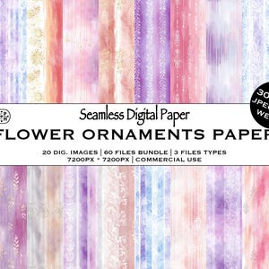 Watercolor Floral Stripe Pattern Bundle, Filigree Ornaments, DIY Botanical Stripes Background Designs, Instant Download, Commercial Use, JPG