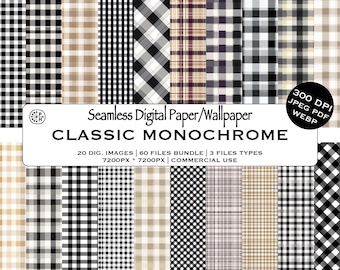 Classic Gingham, Seamless Repeating Patterns Bundle, Checkered Designs, Monochrome Coloring, Instant Download Pattern, Digit Download, JPG