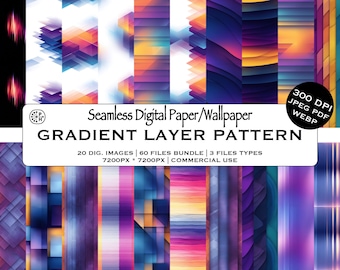 Gradient Pattern, 3d Designs, Digitable Paper, Decorated Tiles, Seamless Pattern Bundle, Neon Colored,  Multicolor, Instant Downloadable,JPG