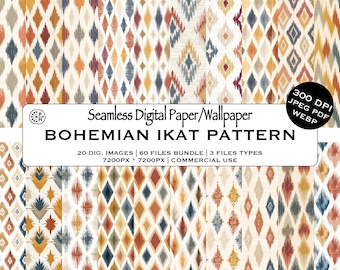 Boho Ikat Seamless Pattern Collection, Earthy Palette, Ikat Diamonds, Textiles Designs, DIY Crafts, Instant Download, Commercial Use JPG PDF