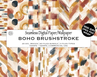 Boho Brushstroke Seamless Pattern Bundle, Earthy Palette, Wallpaper Textile Print, Digital Art, Instant Download, Commercial Use, Decorators