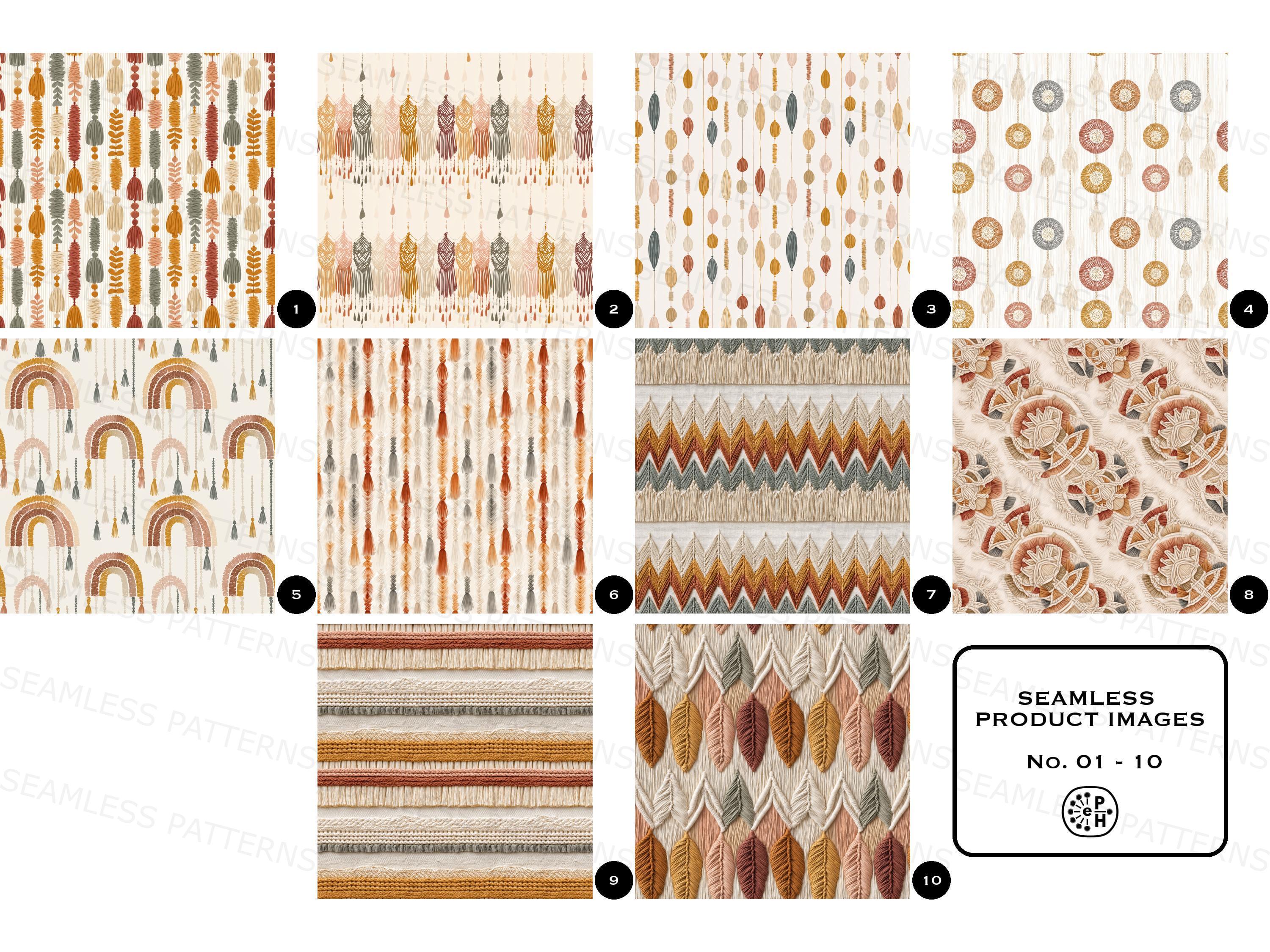 Boho Macrame Woven Textile Seamless Pattern Design Bundle, Earthy ...