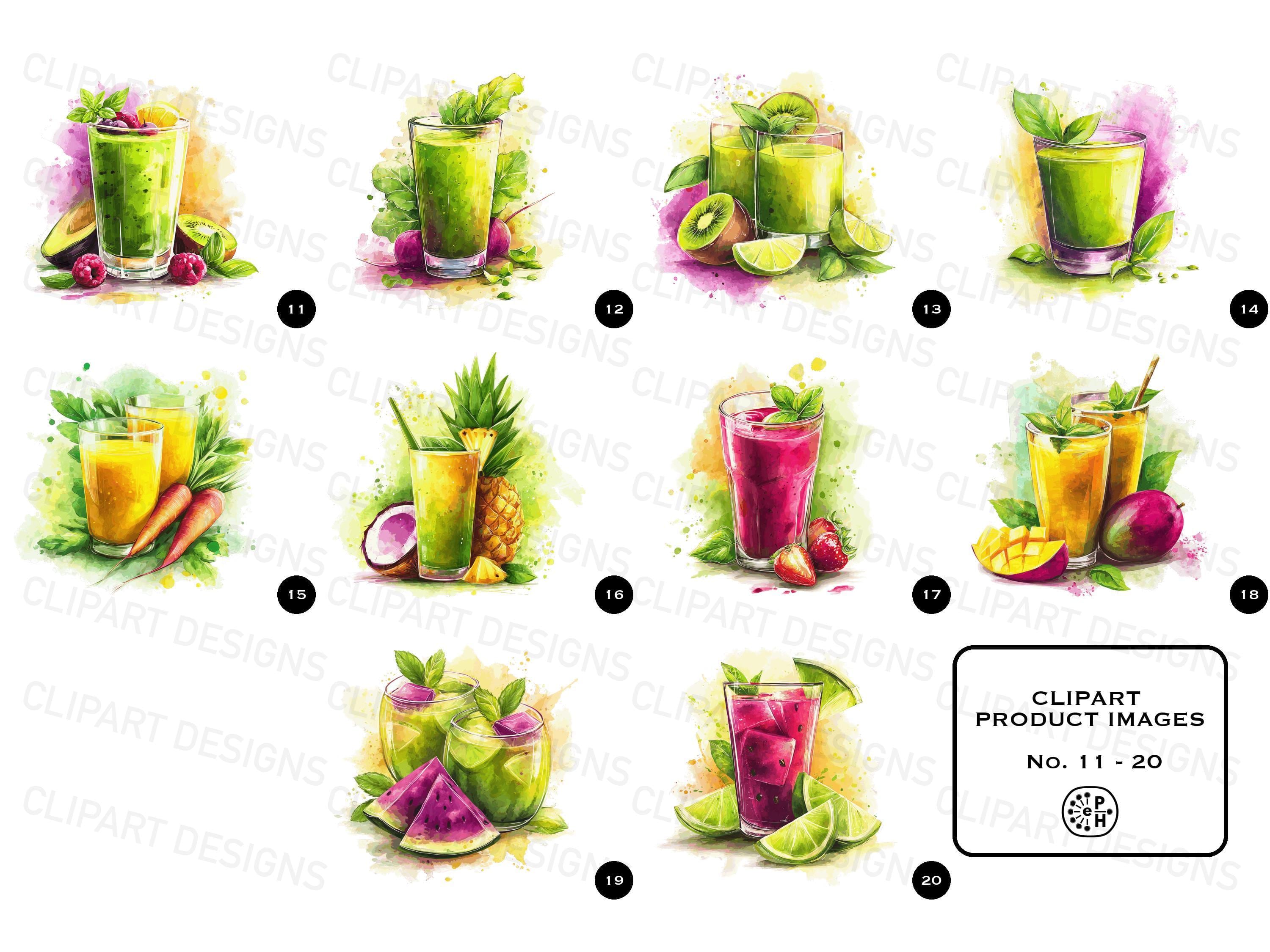 Smoothie Sticker Smoothie Clipart Bundle, Healthy Drinks Juices Smoothies, Print Digital ...