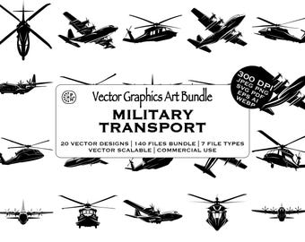 Aircraft Designs, Transport Vehicles, Helicopter, Vector Clipart Bundle, Military, Transparent Background, Instant Download, Commercial Use