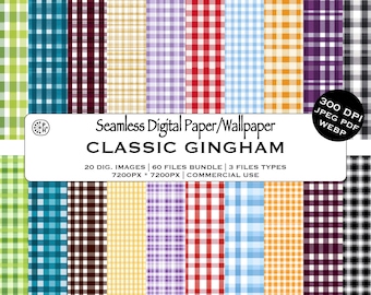Classic Gingham Seamless Pattern Bundle, Colored Checkered Designs, Checked Texture, DIY, Crafts Decor, Instant Download Commercial Use, JPG