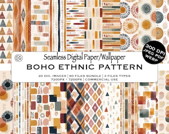 Boho Tribal Ethnic Seamless Pattern Bundle, Earthy Shapes, Textile Designs, Bohemian Chic, DIY crafts, Instant Download, Commercial Use, JPG