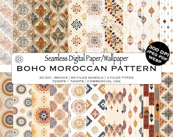 Moroccan Seamless Pattern Design Bundle, Geometric Lanterns, Tile Motifs, Boho Wallpaper, DIY Decor, Instant Download, Commercial Use, JPG