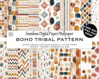Boho Tribal Ethnic Seamless Pattern Bundle, Geometric Designs, Earthy Bohemian Illustrations, DIY, Instant Download Commercial Use, JPG PDF