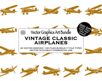 Retro Airplanes, Vintage Plane Print, Vector Bundle, Designer Plane, Bundle Vector Design, Classic Illustration, Vector Pack, clipart png