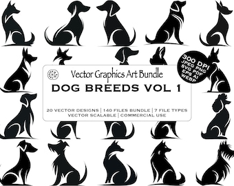 Dogs Dog Breeds Pets, Dog Vector Bundle, Akita, Beagle, Corgi, Dachshund, Bulldog, Poodle, Shiba Inu, Instant Download, Commercial Use SVG