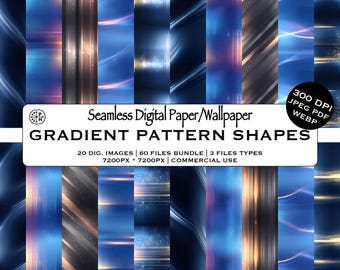 Gradient pdf Pattern, Seamless Pattern Bundle, Neon Light Background, Modern Sunset Design, Ocean Blues, Instant Download Commercial Use JPG