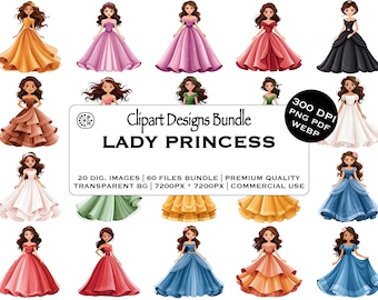 Princess Clipart, Clipart Bundle, Queens Art, Designing Dresses, Cartoon Clipart Bundles, Purple Dressing, Digital Product, Instant Download