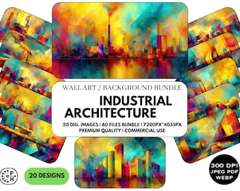 Industrial Architecture Digital Art Collection, Scaffolding Cranes Factory Depots Pipe Systems, Wall Art Instant Download Commercial Use JPG