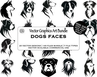Dog Logo, Dogs Vector, Vector Bundle, Dogs Faces, Pit Bull, Dogs Beagle, Bernese Mountain Dogs, Pets Clipart Bundle, Instant Download, SVG
