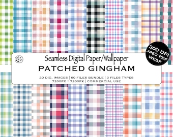 Gingham Patched Seamless Pattern Bundle, Home Fashion Checkered Designs, Digital Art Decor, DIY crafts, Instant Download Commercial Use, JPG