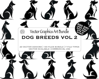 Flat Shape, Custom Pet Shape, Dog Logos, Designer Vector Bundle, Akita Inu, Dogs Breed Breeds, Beagle, Bichon Frise, Corgi Digits Download