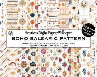 Boho Festival Balearic Seamless Pattern Bundle, Mandala Wallpaper, Tassels Pattern, Relaxing Pattern, Instant Download, Commercial Use, JPG