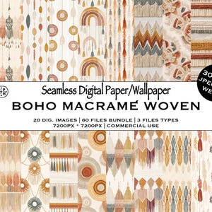 Macramè Boho, arte tessile intrecciata, pacchetto di motivi senza soluzione di continuità, motivo naturale, arte delle fibre naturali, carta da parati in tessuto, download immediato, carta da parati in tessuto