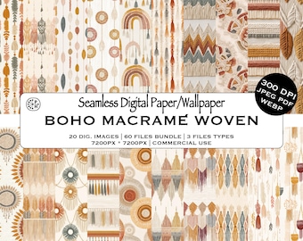 Boho Macrame Woven Textile Seamless Pattern Design Bundle, Earthy, Natural Fiber Art, Fabric Wallpaper, Instant Download Commercial Use, JPG