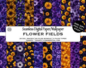 Digital Floral Seamless Pattern, Polka Dot Flower Background Bundle, Wallpaper, DIY Crafts, Wedding, Instant Download, Commercial Use, JPG