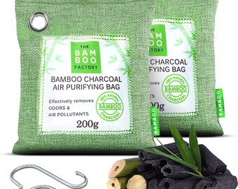 Activated Charcoal Purifying Bags (2 x 200g) Odour Eliminators - Neutralises Harmful Smells - Ideal for Bins, Fridges, and Offices