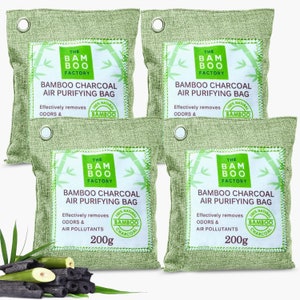 The Bamboo Factory Activated Charcoal Purifying Bags (4 x 200g) Maximised Air Purification & Odour Eliminators - Neutralises Harmful Smells