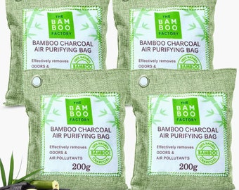 バンブーファクトリー活性炭浄化バッグ（200g x 4）空気浄化と消臭効果を最大化 - 有害な臭いを中和します