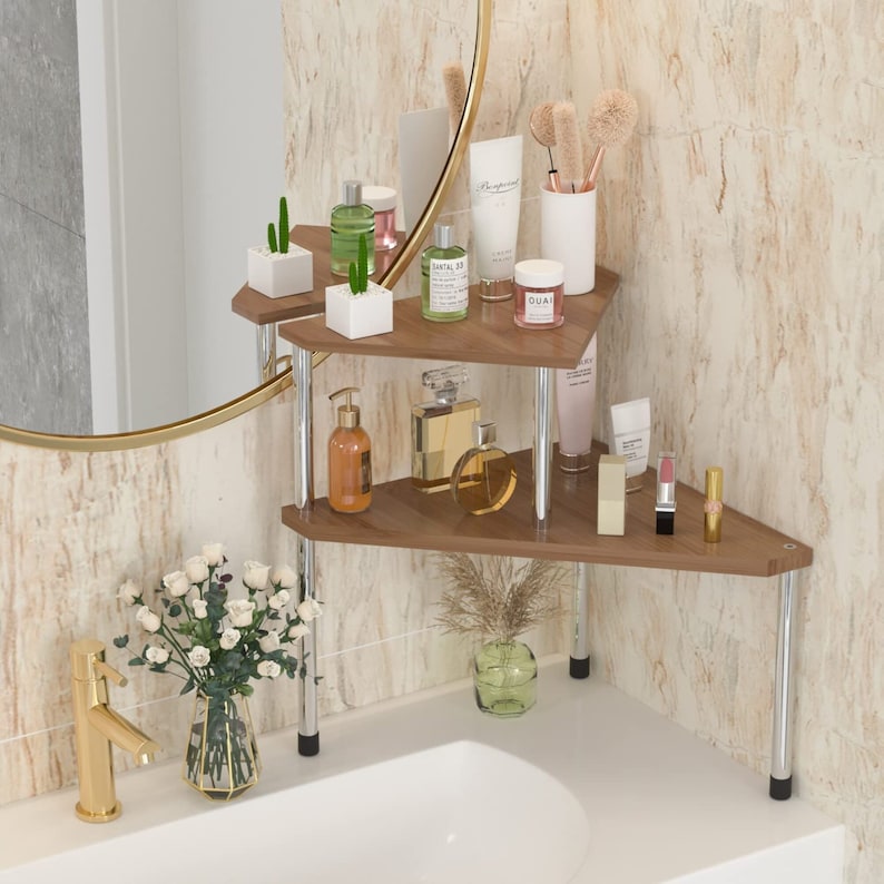 2 Tier Bathroom Countertop Corner Shelf Space Saving Organizer Etsy