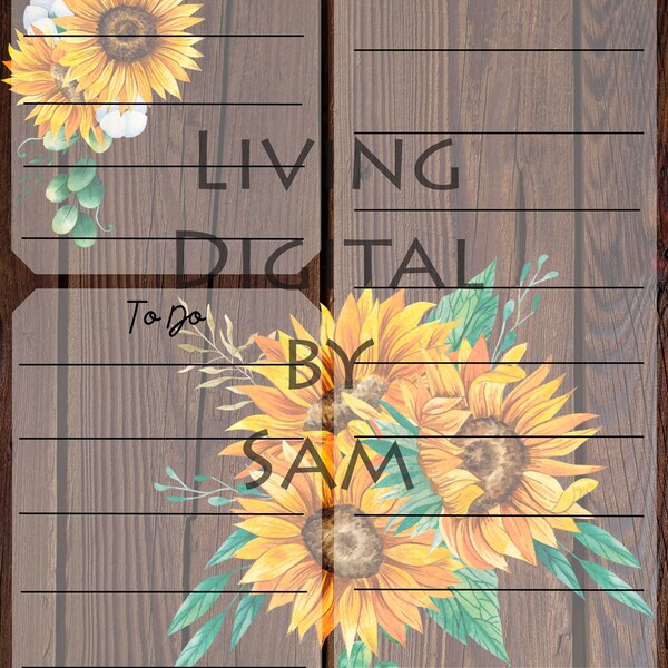 Printable Notepad with a Wooden Background and Sunflower Art