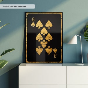 Ouro 8 de Espadas - Arte de parede para cartas de jogar, impressão de cartas de jogar, decoração de sala de jogos de caverna ou porão