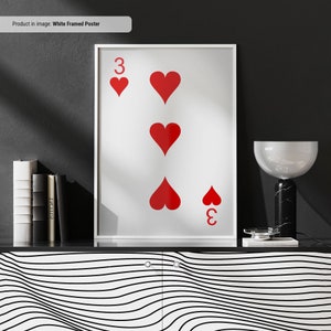 3 de corazones - Jugando a las cartas Lienzo Arte de la pared, Impresión de cartas, Cool Man Cave o Decoración de la sala de juegos del sótano