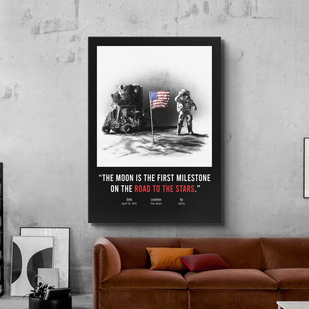 Moon Landing Wall Art, NASA Apollo 16 Moon Landing, Inspirational USA
