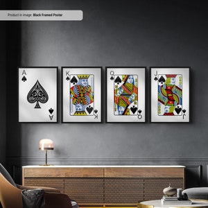 AKQJ of Spades - Zestaw czterech kart do gry na ścianę, wydruk kart do gry, fajna męska jaskinia lub wystrój piwnicy do gier