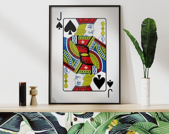 Lámina artística de la sota de espadas: carta de casino vintage para sala de juegos