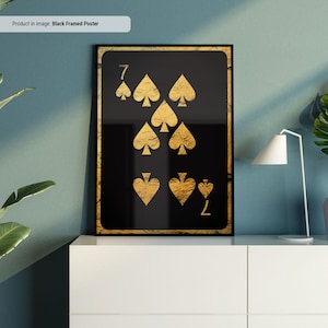 Ouro 7 de Espadas - Arte de parede para cartas de jogar, impressão de cartas de jogar, decoração de sala de jogos de cave ou porão