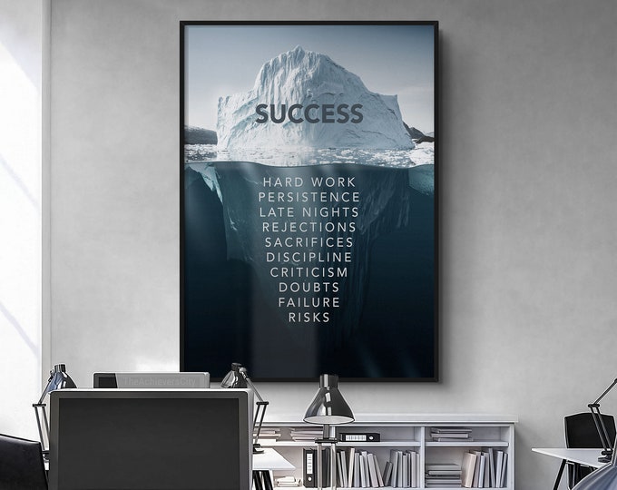 Success Iceberg - Motivating Wall Art, Bold Motivational Quote Canvas, Trendy Inspirational Print, Motivate Yourself Posters