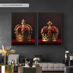 King and Queen Crown - Wall Art, Print Set of Two, Above Bed Prints, Bedroom Wall Decor, Royal Crowns
