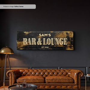 Bar and Lounge - Custom Canvas Sign Wall Art, Custom Home Bar Sign, Custom Sign Gift, Personalized Family Name Bar Established Canvas