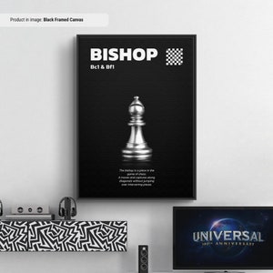 Weißer Bischof - Schachfigurendruck Wandkunst, Schachfiguren und Spielzüge sichtbar gemacht, Schachlernblatt, Schachliebhaber Geschenkidee