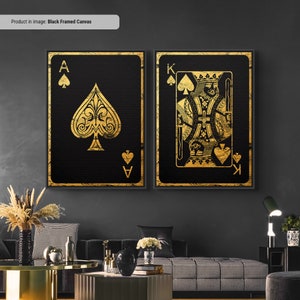 Blackjack 21 - Conjunto de dois cartões de jogo de arte de parede, impressão de cartão de jogo, decoração de sala de jogos de caverna ou porão